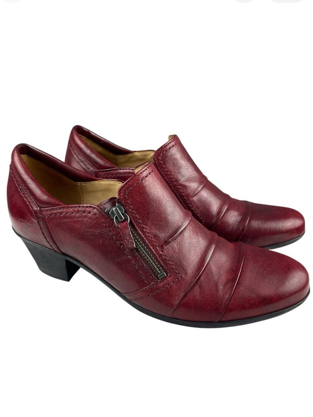 Gabor Women's Ankle Booties 6.5 Burgundy Leather Block Heel Side Zip Comfort